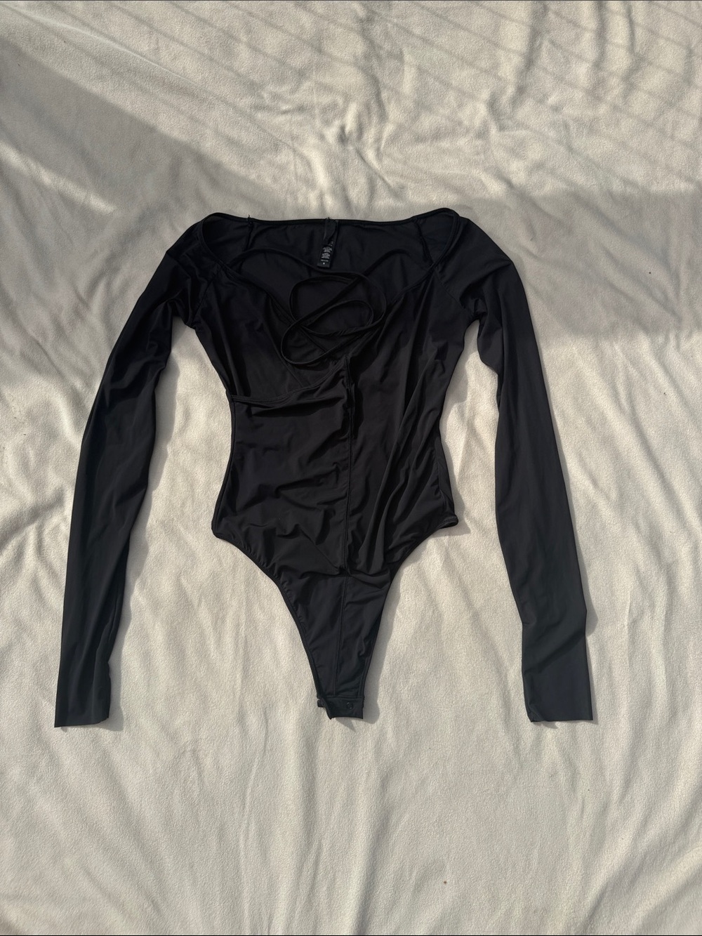 SKIMS Sheer Black Long-Sleeve Women's Bodysuit